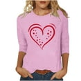 thumbnail image 2 of NTACZA Valentines Women Tops Pink Crewneck 3/4 Sleeve T Shirt Cute Pullover Loose Fit Womens Shirt XL, 2 of 5