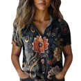 thumbnail image 2 of Bovemsi Women Cotton Shirt Printed Fashion Down Shirts Casual Tops Short Sleeve Blouse, Black Women's Summer Shirts, M, 2 of 4