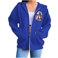 thumbnail image 5 of thefmos Women's Hooded Zip Up Long Sleeve Halloween Print Jacket with Pocket Solid Color Casual Outerwear Fashion Fall Winter Outfit, Blue 3XL, 5 of 8