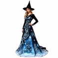 thumbnail image 3 of Witch Dress for Women Halloween Long Sleeve Lace V Neck Vintage Gothic Maxi Dress Allover Halloween Print Haunted House A Line Party Dress, 3 of 6