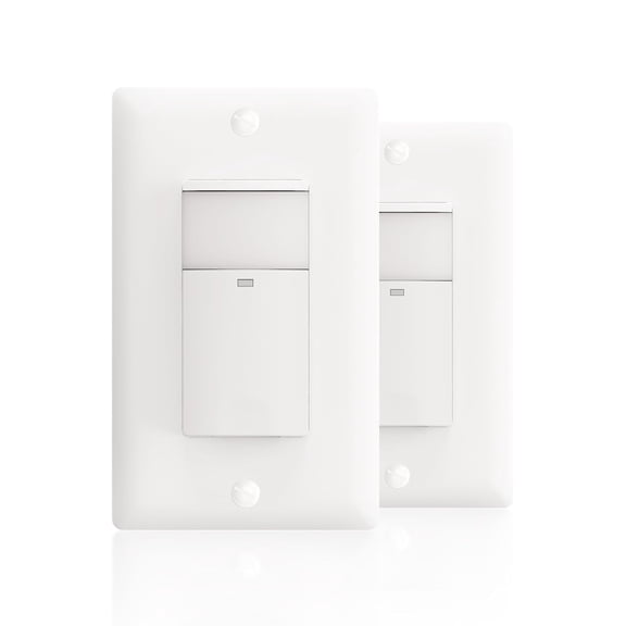 Single Pole Occupancy Motion Sensor Light Switch, PIR Infrared Motion Activated Switch with Sensitivity & Delay Adjustable, Neutral Wire Required, for Kitchen, Gara, Stairwell, 2 Pack
