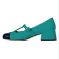 thumbnail image 3 of YDN Women Cute Chunky Block Low Heel Mary Janes Cap Toe T-Strap Buckle Two Toned Pumps Comfy Daily Wear Shoes Size 6 Turquoise, 3 of 4