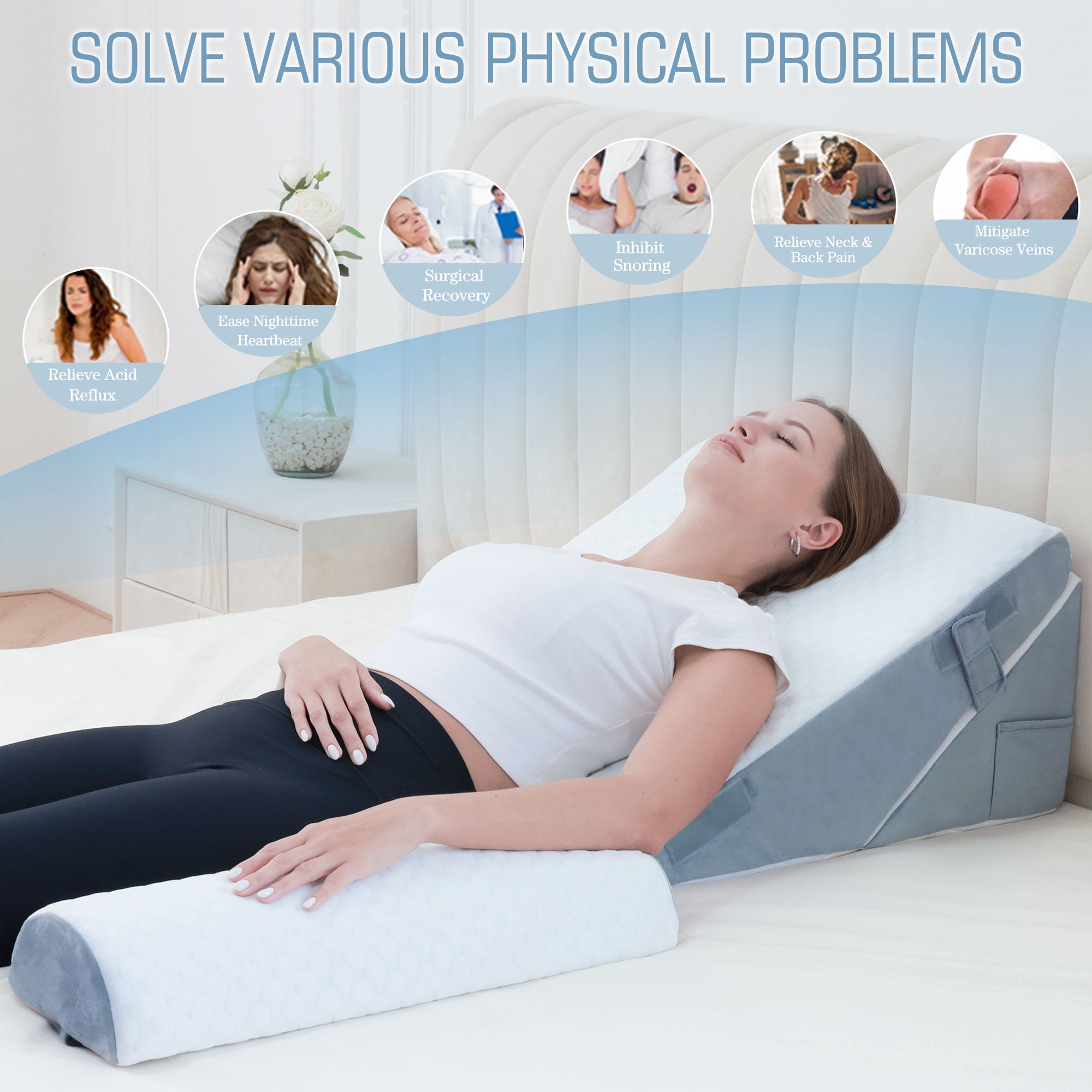 3Pcs Orthopedic Bed Wedge Pillow for Sleeping, Adjustable 9&12 Inch Memory Foam Wedge Pillow Post Surgery or Back, Neck and Knee Support