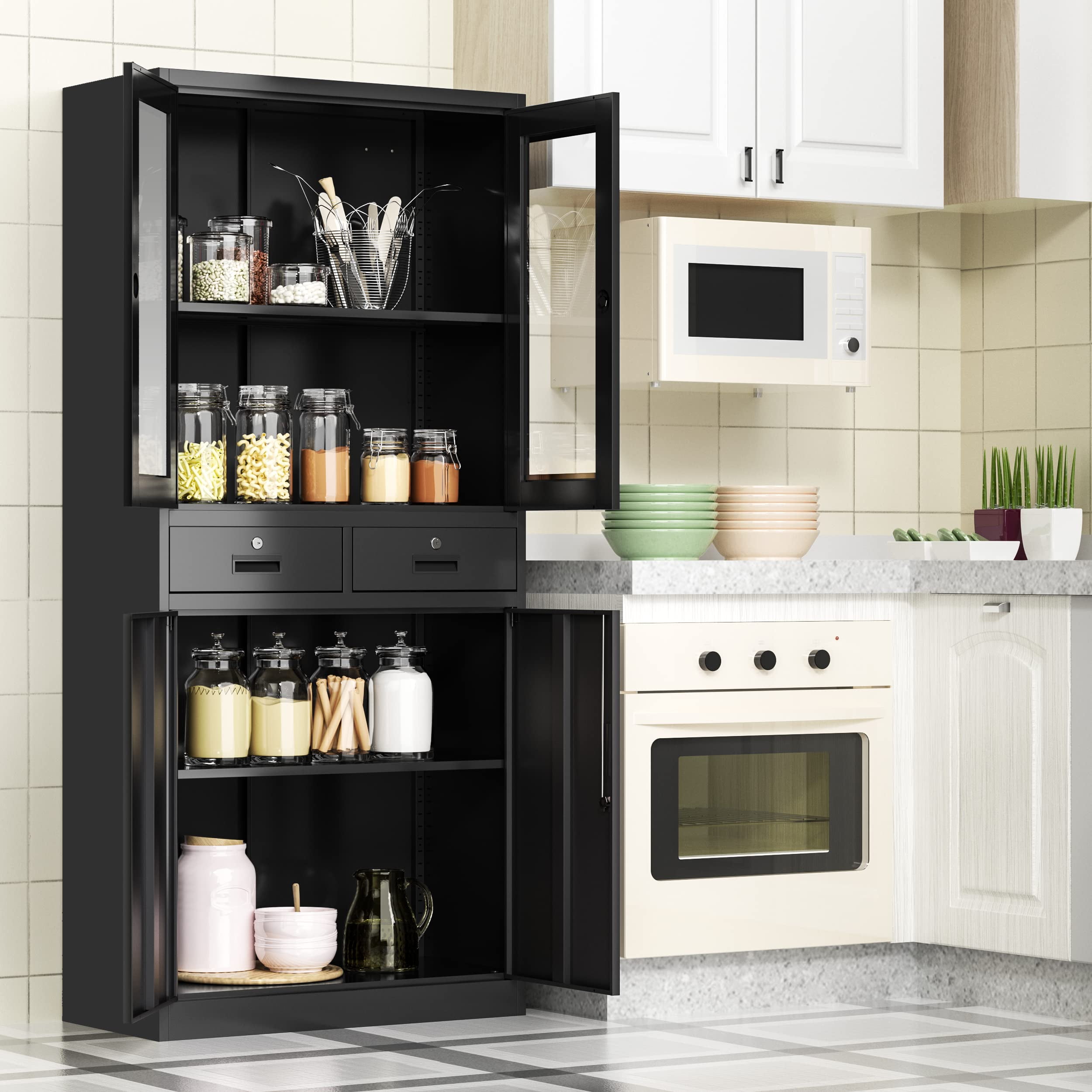 Metal kitchen 2024 pantry cabinet