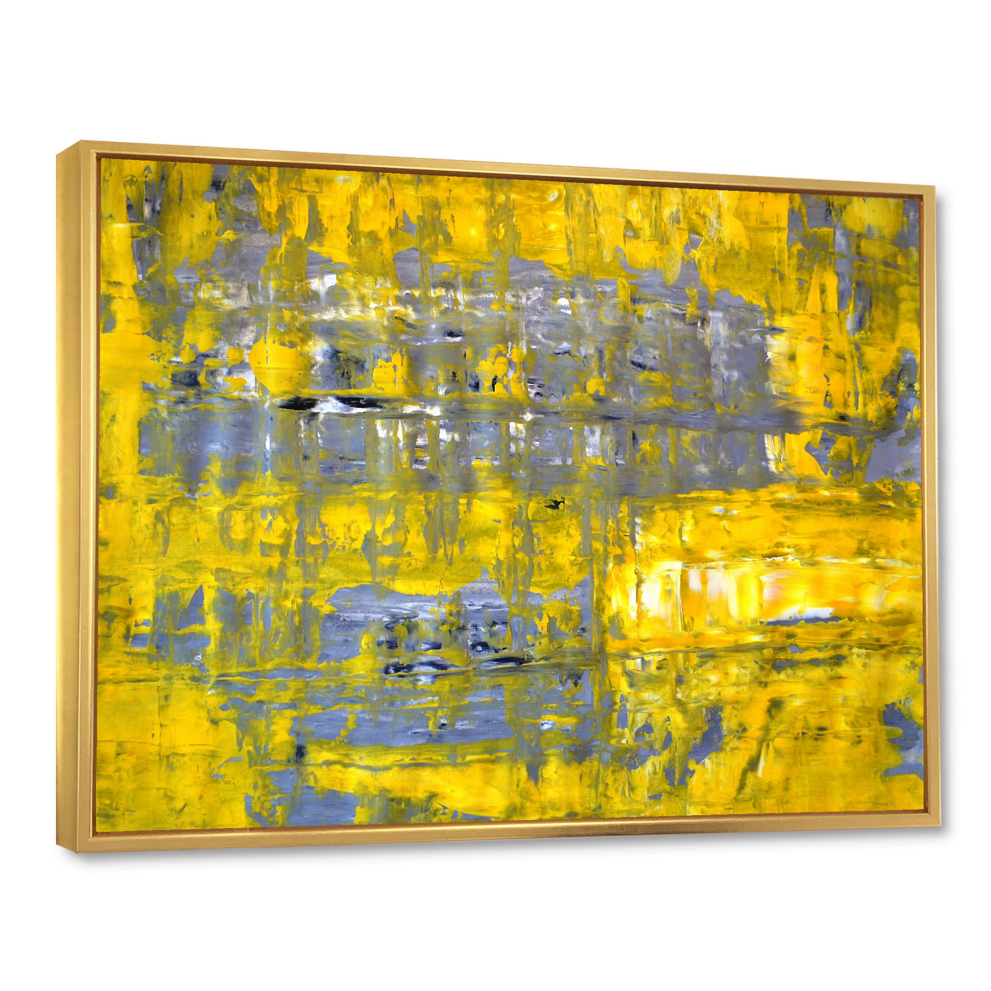 Designart 'Grey Meets Yellow Abstract Art I' Modern Framed Canvas Wall Art Print