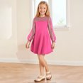 thumbnail image 4 of Juslio Dresses for Girls Knee Length Long Sleeve Round Neck Casual Summer Beach A-line Pink Sundress, 4 of 9