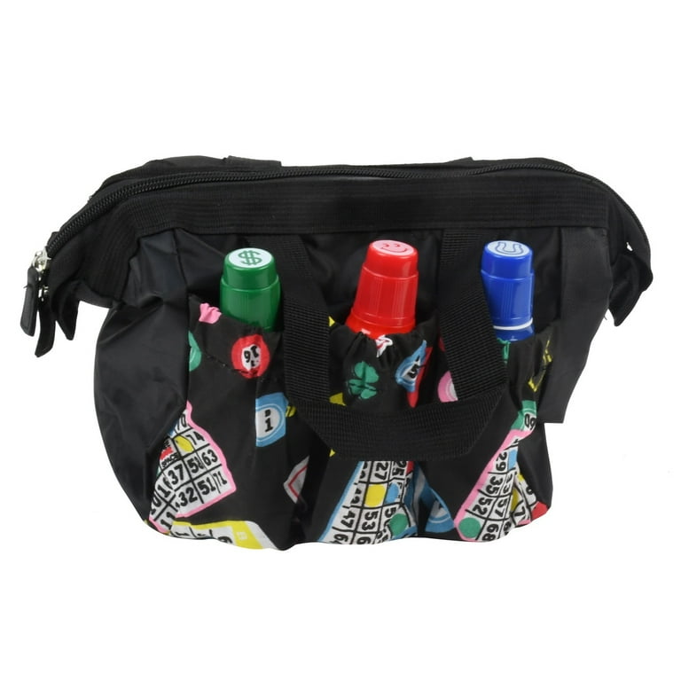 Black 6 Pocket Bingo Dauber Tote Card Dabber Zipper Bag Game Night Accessory Black 6 Pocket Bingo Dauber Tote Card Dabber Zipper Bag Game Night Accessory