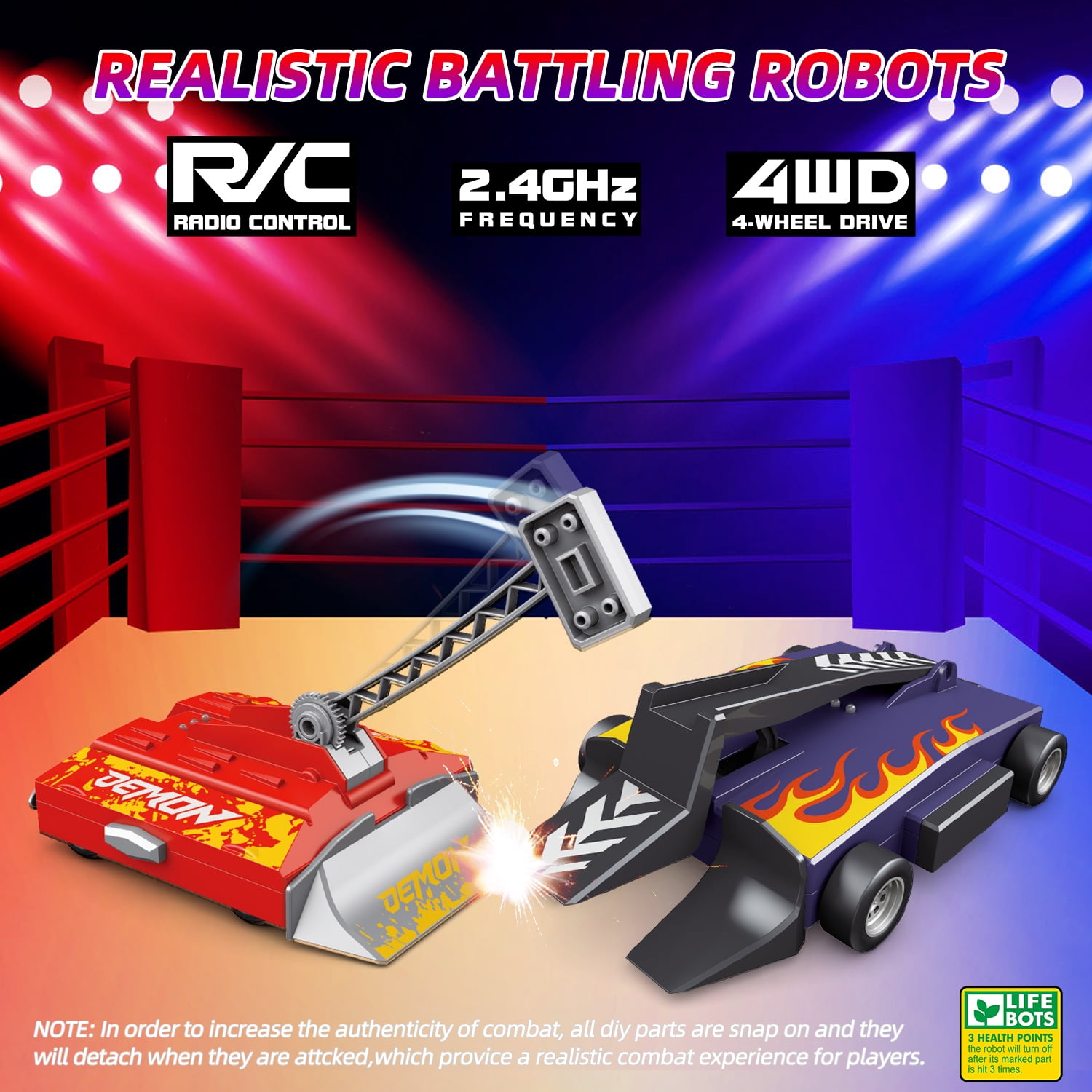 Remote Control Battle Robots, Interactive RC Fighting Robots Toys for Kids- 2.4Ghz RC Battle Bots with Arena, Combat Robots STEM Toys for Boys Girls