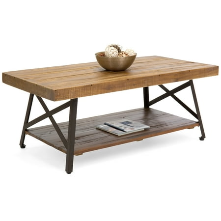 Coffee Table For Living Room Best Choice Products Living Room Acacia Rustic Wooden Cocktail Coffee Accent Table Decor w/ Sturdy Metal Legs, Bottom Storage Shelf, Brown ()