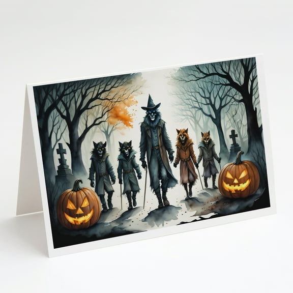 Werewolves Spooky Halloween Greeting Cards and Envelopes Pack of 8 7 in x 5 in