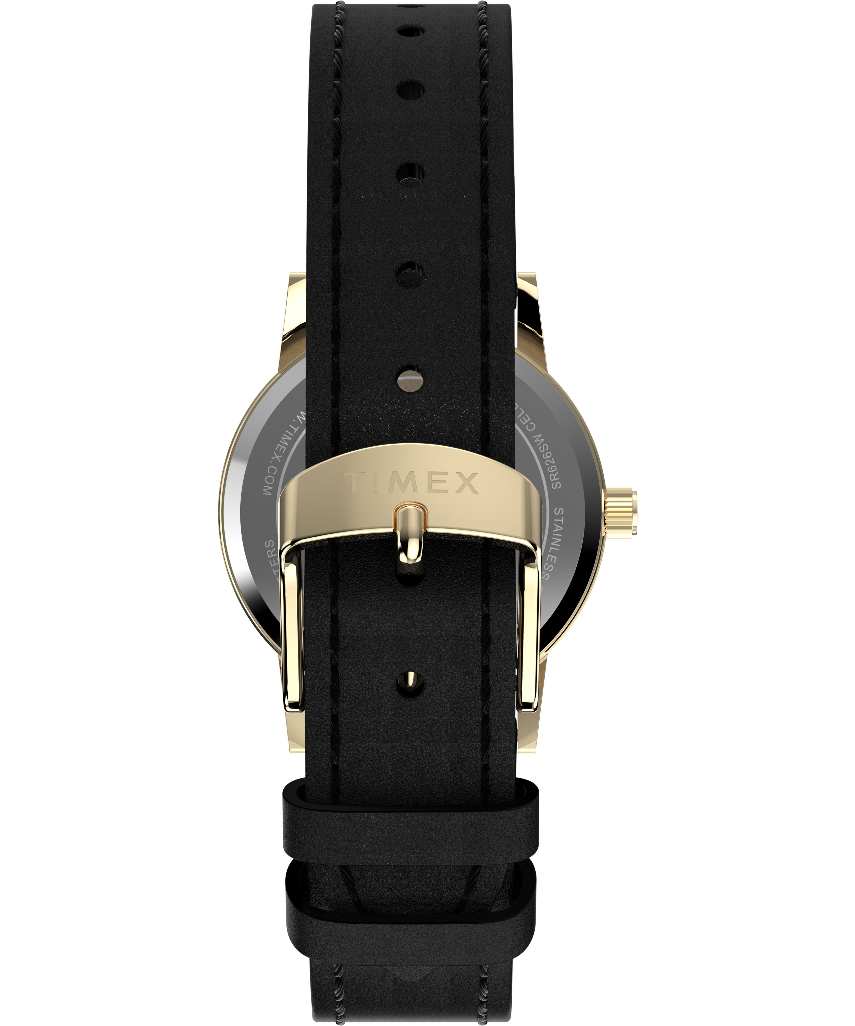 Timex Women's Main Street 30mm Watch - Black Strap Silver-Tone Dial Gold-Tone Case