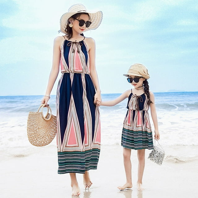 Robes Maman et Moi Vintage à Imprimé Floral à Bretelles Spaghetti à Col en V Robe Camisole de Plage