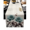 thumbnail image 2 of Teal Flowers Cotton Linen Small Table Runner 13 x 60 inch Farmhouse Florals Butterfly Wooden Grain Non-slip Rectangular Dining Table Decor for Wedding Party Holiday Dinner, 2 of 8