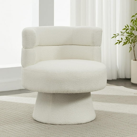 Accent Chairs Contemporary 360° Swivel Chair, Boucle Swivel Accent Chair, Ideal for Living Room, Bedroom & Home Office, Cream White,Fabric Accent Chairs