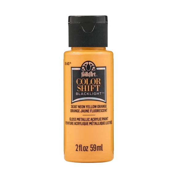 FolkArt Color Shift Blacklight Acrylic Craft Paint, Metallic Finish, Neon Yellow Orange, 2 fl oz
