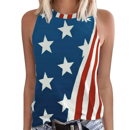 

Camisole For Women Women s Casual Independent Yen Neck Sleeveless Vest Print Tops Corset Tops For Women Blue L
