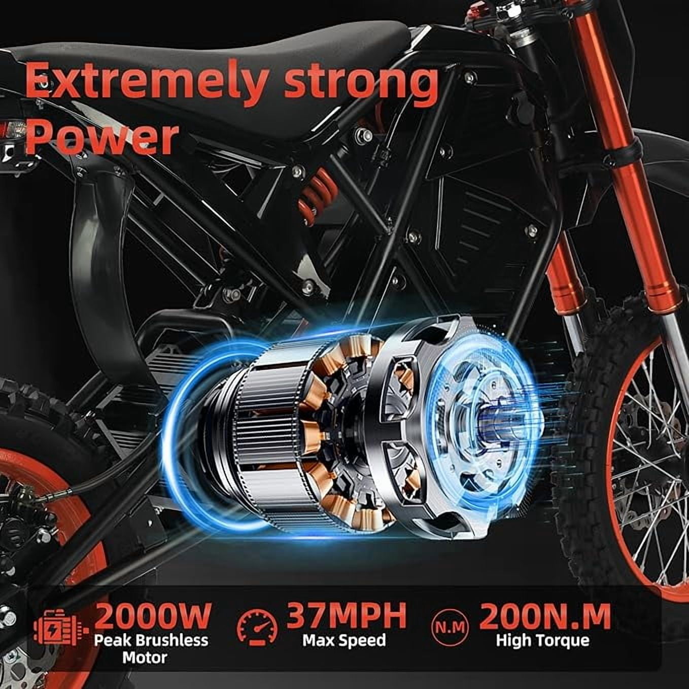 2000W Electric Dirt Bike for Teens Adults,14"/12"Fat Tire Electric Motorcycle,48V23AH Battery Ebike 37MPH Hydraulic Brakes Mountain Off-Road EBike Fit Age 13+UL2849