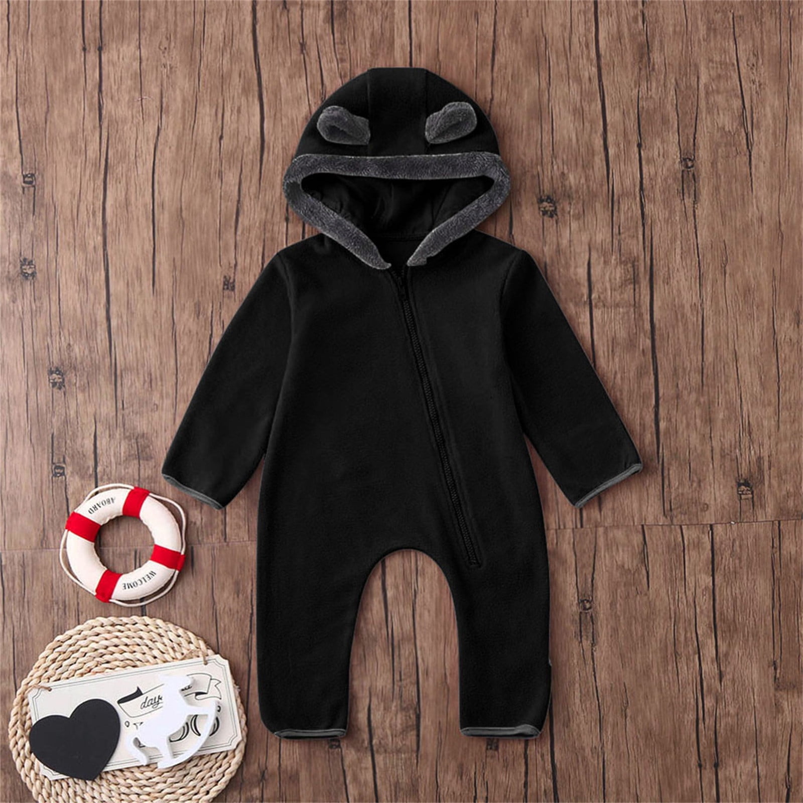 Lojoutye 2025 Baby Girl one Baby Outfit Boy Bear Ears Footed Romper Hooded Romper Jumpsuit Summer Clothes for Baby Boy Coat