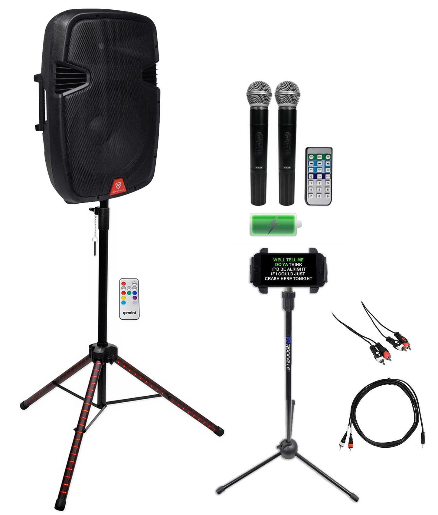 Rockville 15" Karaoke Machine System w/LED Stand+Tablet Stand+Dual