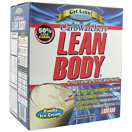 CarbWatchers Lean Body Vanilla Ice Cream Hi-Protein Meal Replacement Shake Powder, 20 count, 2.87