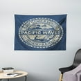 thumbnail image 1 of Modern Tapestry, Pacific Waves Surf Camp and School Hawaii Logo Motif with Artsy Effects Design, Wall Hanging for Bedroom Living Room Dorm Decor, 60W X 40L Inches, Khaki Slate Blue, by Ambesonne, 1 of 2