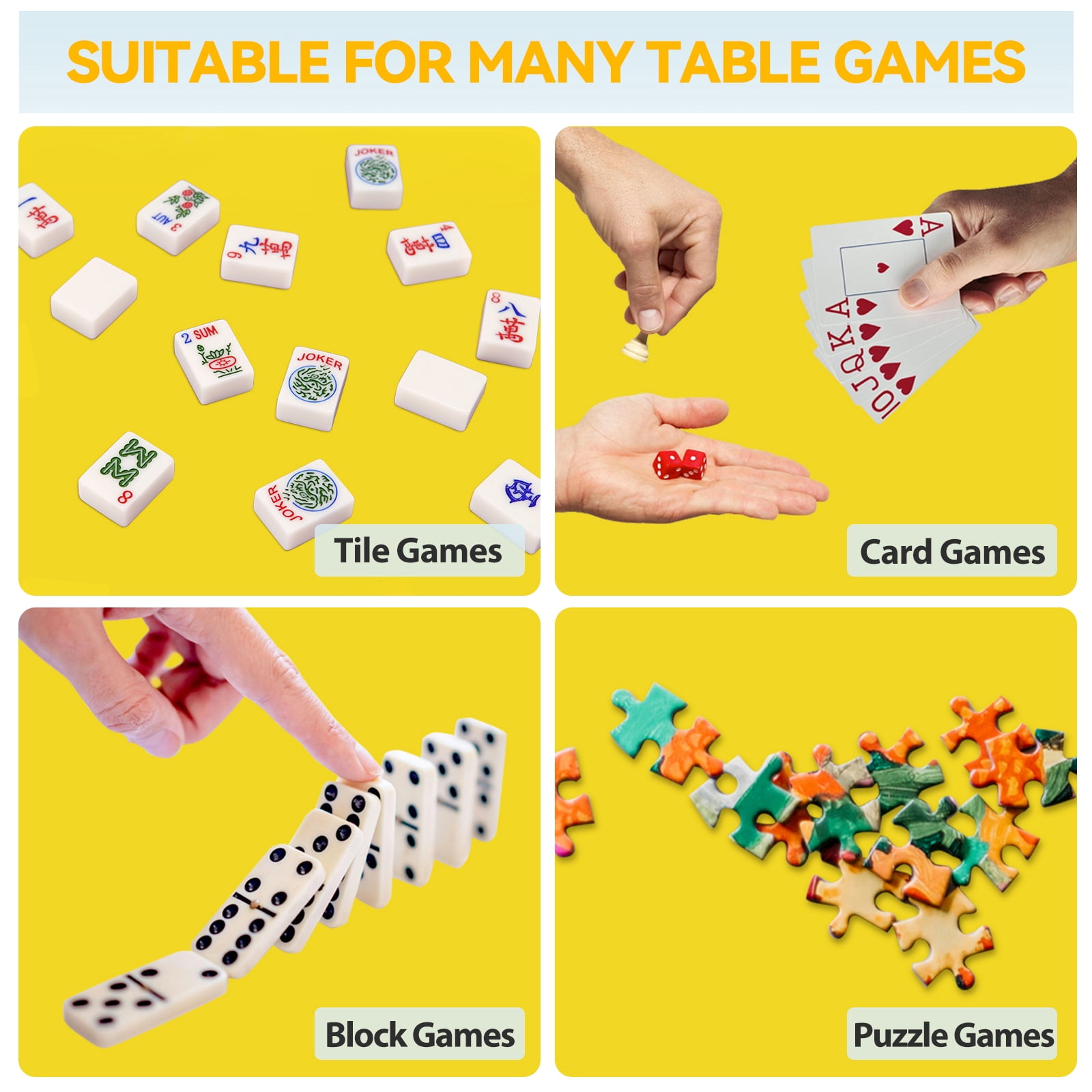 AzulHome Anti-Slip & Noise Reducing Mahjong Table Cover - Multi-Game Mat for Poker, Cards, Dominoes with Carry Bag (Yellow)