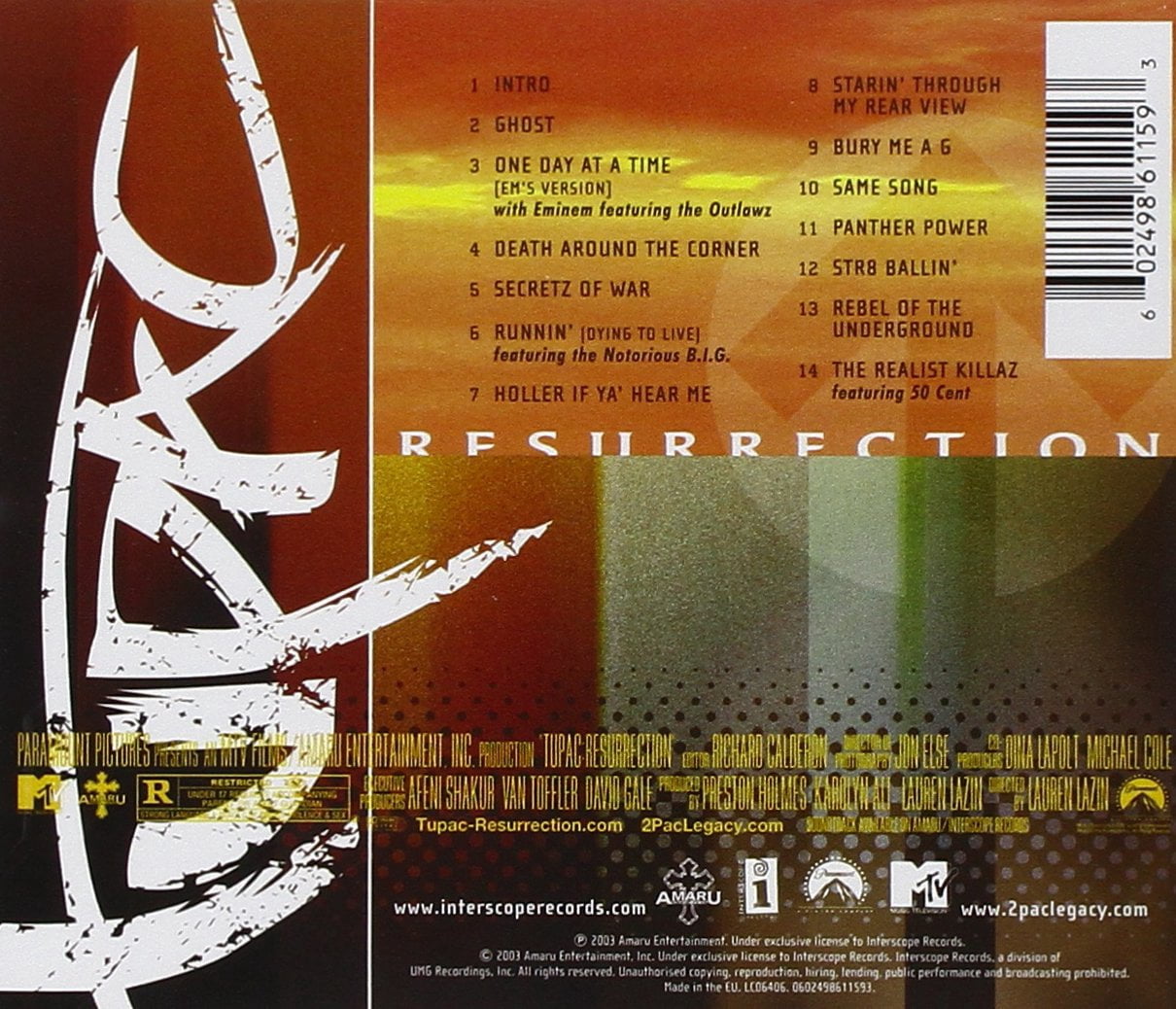 2PAC RESURRECTION レコード Tupac: Resurrection Soundtrack (CD) (explicit) - Walmart.com