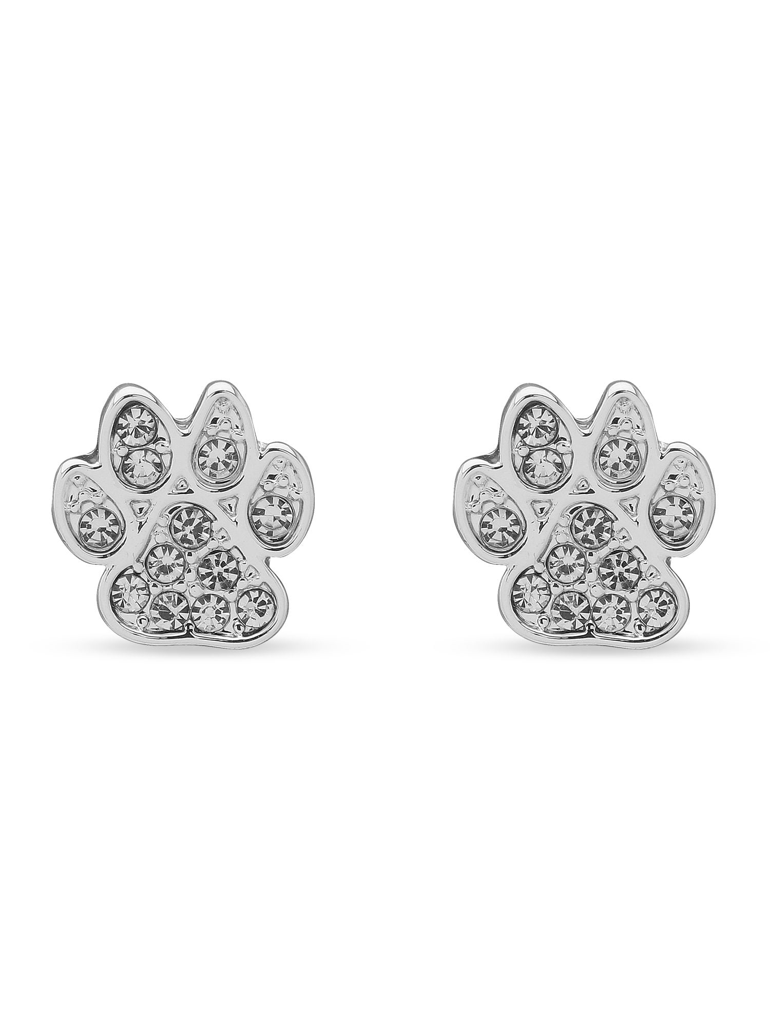 Bunnyberry Polished Crystal Paw Print Stud Earrings