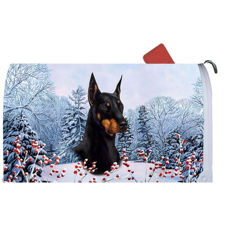 Doberman Black/Tan Cropped - Best of Breed Dog Breed Winter Berries Mail Box