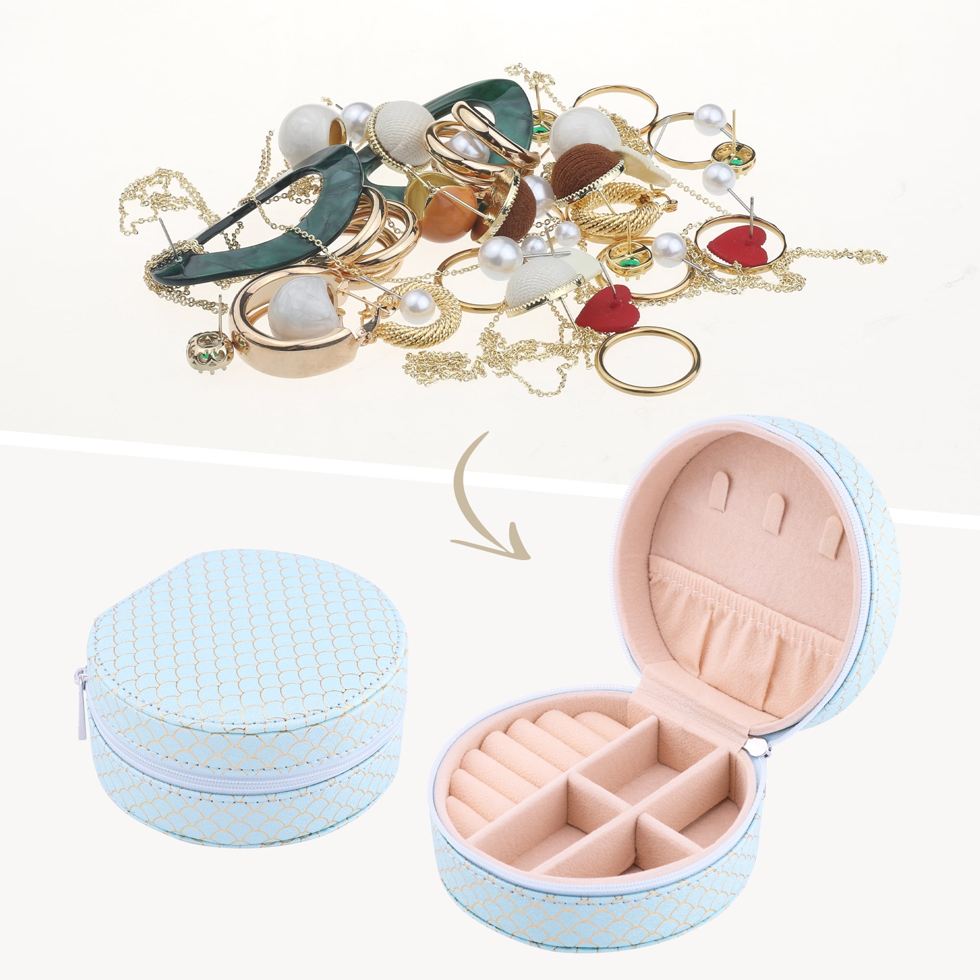 Unique Bargains Mini PU Leather Jewelry Box for Women Portable Organizer Case Sky Blue