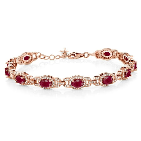 10.20 Ct Oval Red Ruby 18K Rose Gold Plated Silver Bracelet