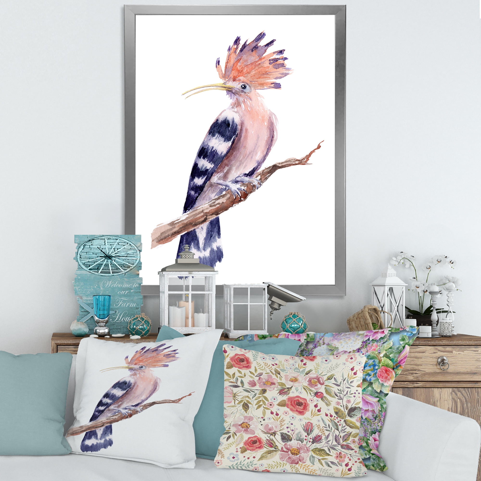 Designart 'Ancient Hoopoe Bird On A Branch' Traditional Framed Art Print