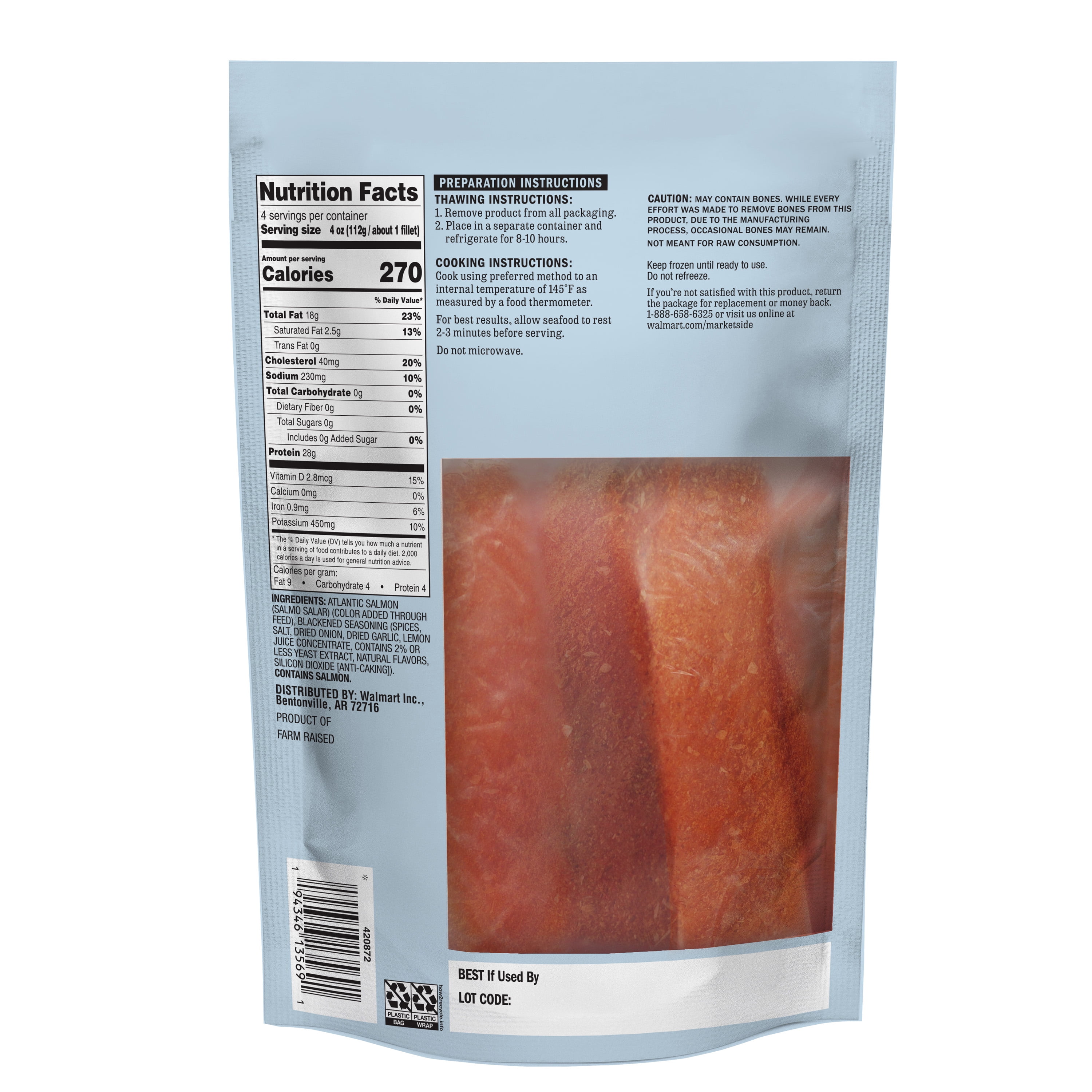 Marketside Blackened Atlantic Salmon, 1 lb Bag (Frozen)