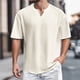 thumbnail image 2 of Camiseta de manga corta con cuello en V para hombre - Color liso a rayas, corte holgado, poliéster, tallas M-XXXXL, 2 of 4