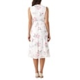 thumbnail image 3 of Vestido sin mangas floral de verano Inspire Chic para mujer, con cinturón y largo hasta la rodilla, vestido de gasa tipo swing en blanco, 3 of 6