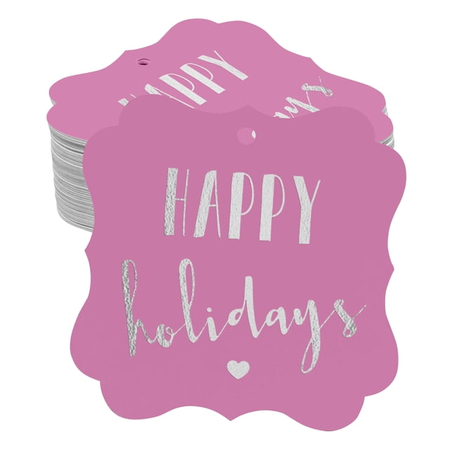 Inkdotpot Pack Of 100 Real Silver Foil Bracket Shape Paper Tags Happy Holiday Favor Hang Tags