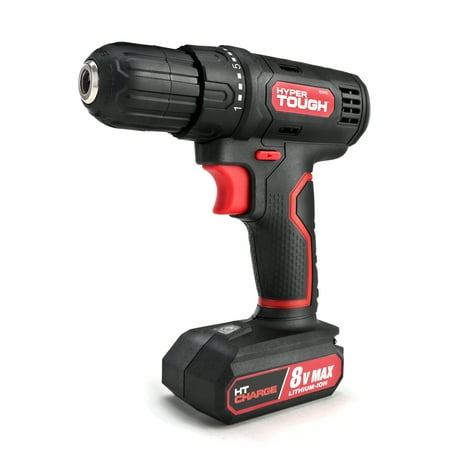 Hyper Tough 8V Max Cordless Drill, 3/8 inch Chuck, Non-removable 1.5Ah Battery with Charger, Bit Holder & LED Light