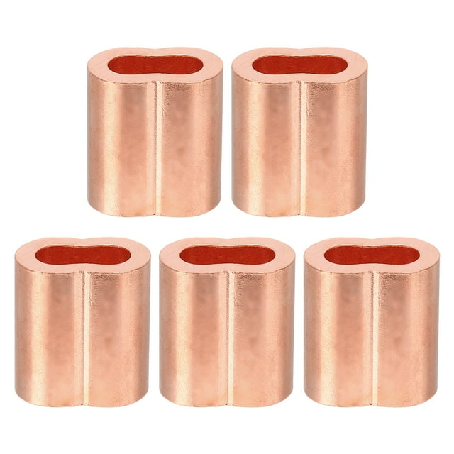 Unique Bargains 5/16"/ 8mm Wire Rope Loop Sleeve, 5 Pack Copper Double Ferrule Duplex Crimping Loop Sleeve, Golden