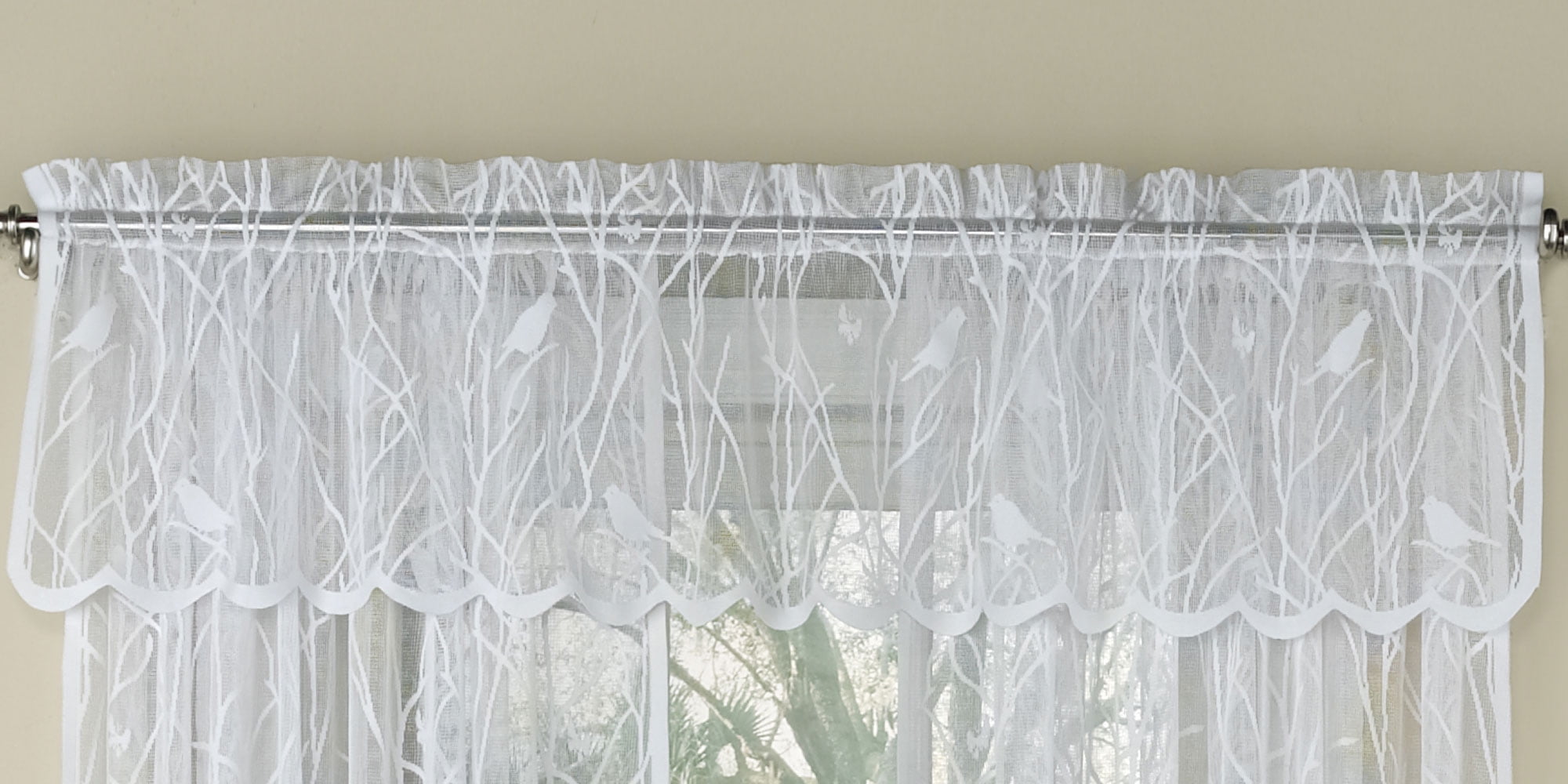 Knit Lace Song Bird Kitchen Window Curtain 24", 36" Tier Pair, 36" Swag