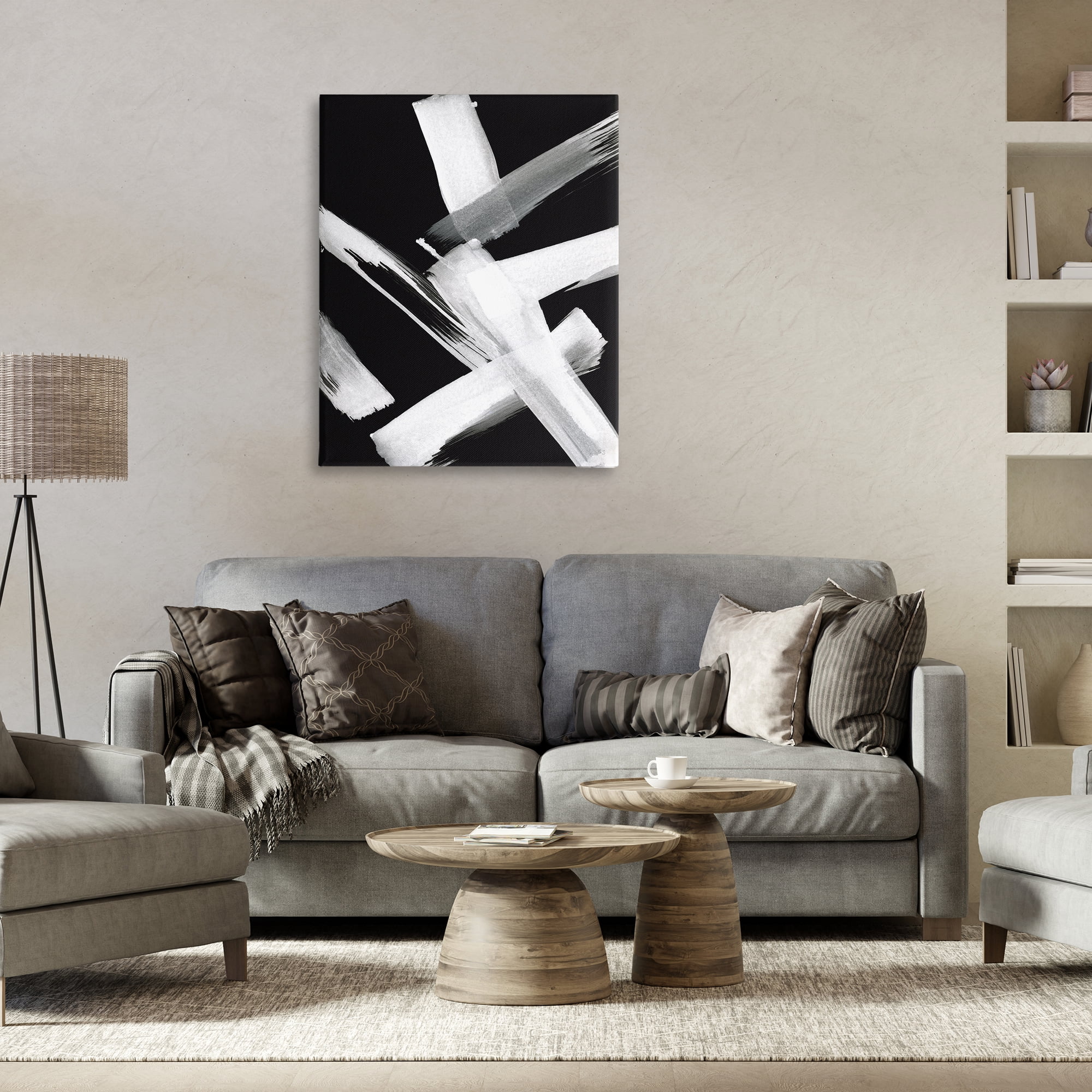 Stupell Industries Brushstrokes on Black Abstract Painting Wrapped Canvas Art Print Wall Art, 30 x 40