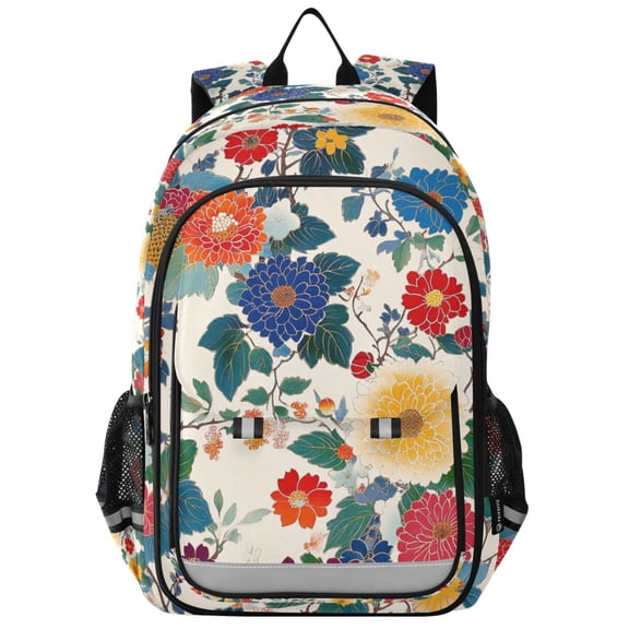 FORMRS Unisex School Backpack 17" Student Travel Bag with Laptop Compartment, Red Japanese Floral Pattern