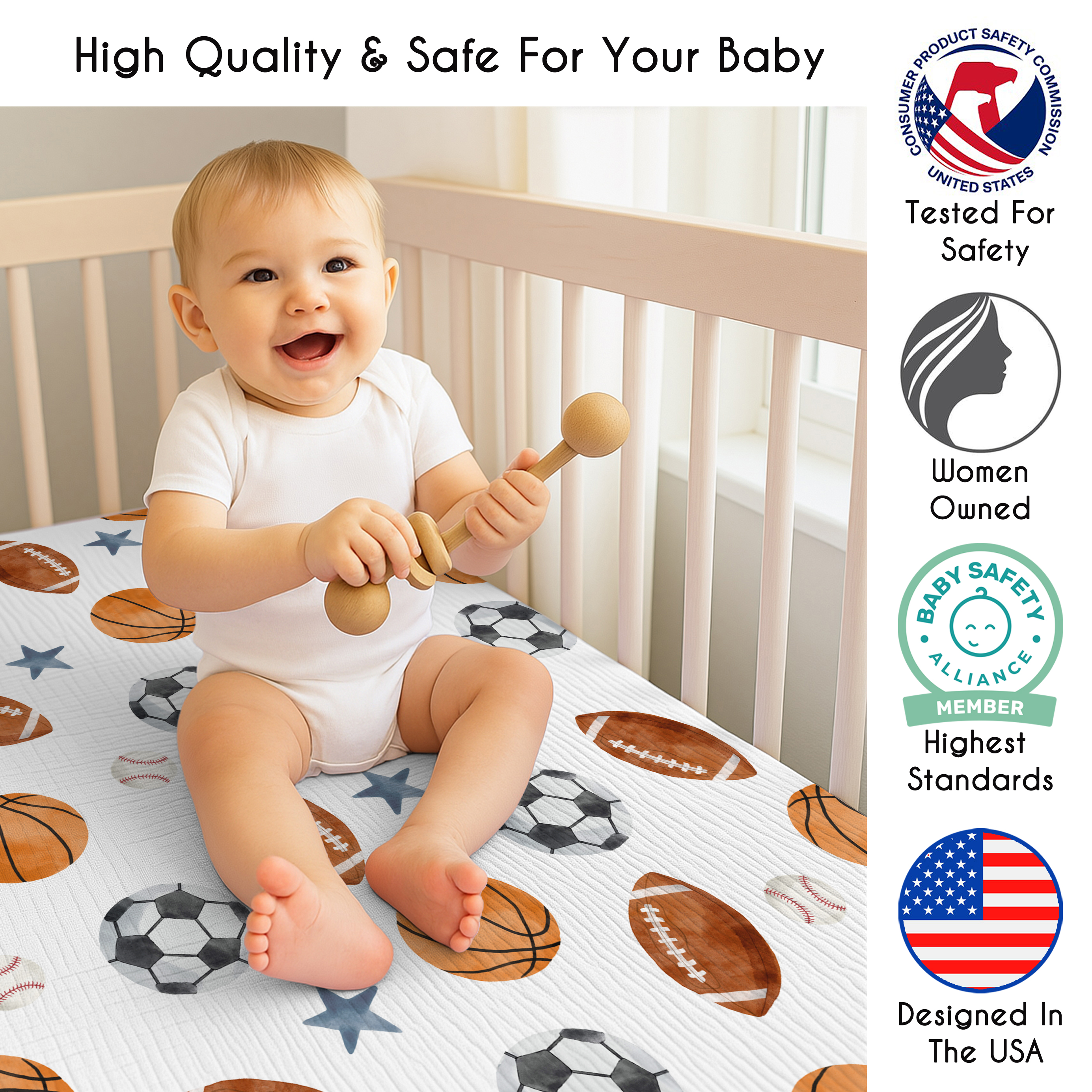 Sweet Jojo Designs Watercolor Sports Theme Boy 100% Cotton Muslin Fitted Crib Sheet