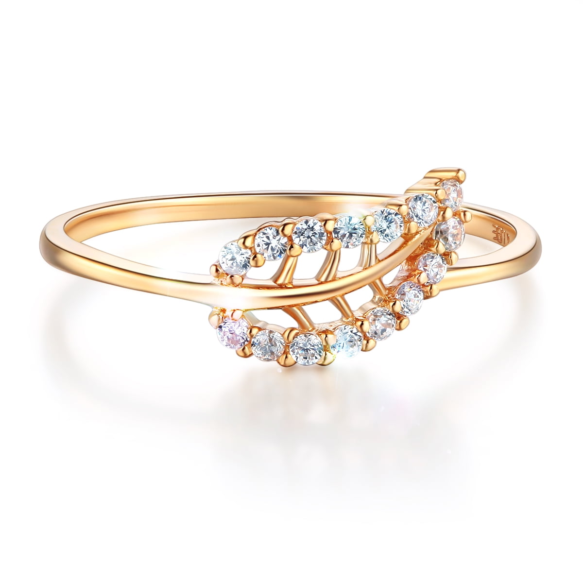Wellingsale Ladies Solid 14k Yellow Gold Polished CZ Cubic Zirconia Leaf Right Hand Fashion Ring Wellingsale Ladies Solid 14k Yellow Gold Polished CZ Cubic Zirconia Leaf Right Hand Fashion Ring