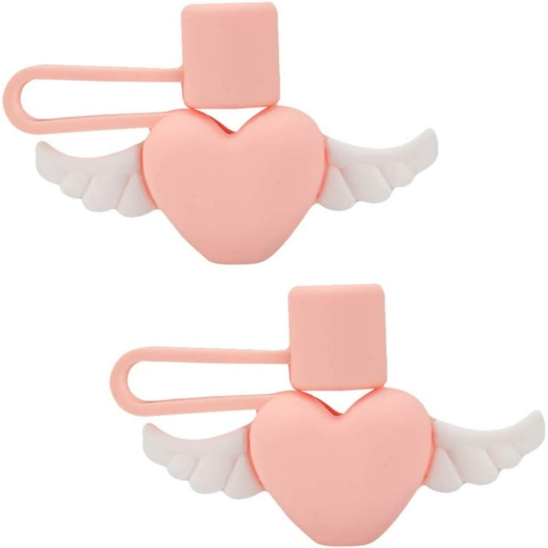 2pcs Silicone Straw Tip Covers Drinking Straw Plug Heart Angel Shaped Straw  Tip Cover Protector Reusable Straw Tips for Home