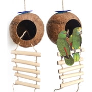 Travelwant Coconut Hide with Ladder, Natural Coconut Fiber Hanging Birdhouse Cage, Coconut Bird Shell Breeding Nest for Parrot Parakeet Lovebird Finch Canary