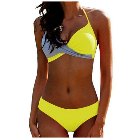 

VKEKIEO Two-Piece Sets Swimsuit Sport Bra Style Lift Gray M