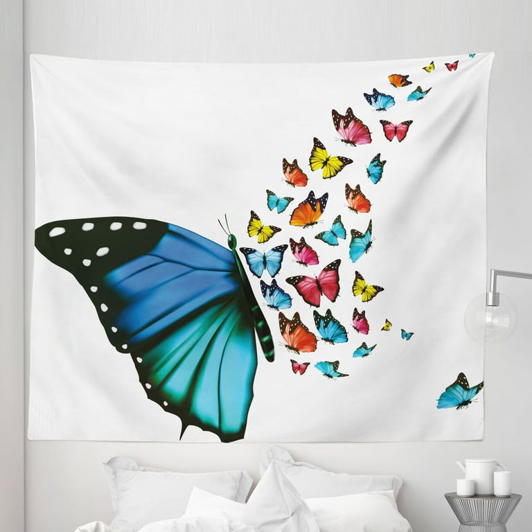 Butterfly Tapestry Creative Conceptual Art Monarch Wings Colorful Realistic Natural Wildlife Fabric Wall Hanging Decor for Bedroom Living Room Dorm