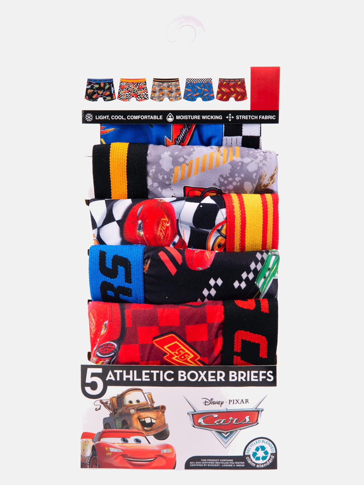 Cars Boys Athletic Boxer Brief Character Underwear, 5-Pack, Sizes XS-M