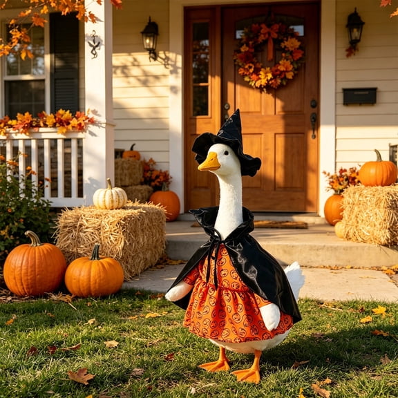 AZXY Halloween Porch Goose Outfits, 23" Goose Clothes for Cement & Plastic Porch Goose Statue, Goose Costume Dress , Halloween Decor, Outdoor Halloween Decorations for Yard Lawn Patio Garden Porch