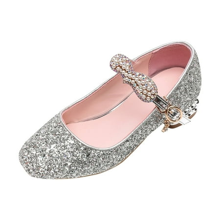 

ZENMELE Girls Sandals Rhinestone Shoe Little/big Children Girls Summer Closed Toe Sequins Low Heel Princess Shoes Shiny Girls Shoes Daily Shoes Slide Sandal 9Y-9.5Y
